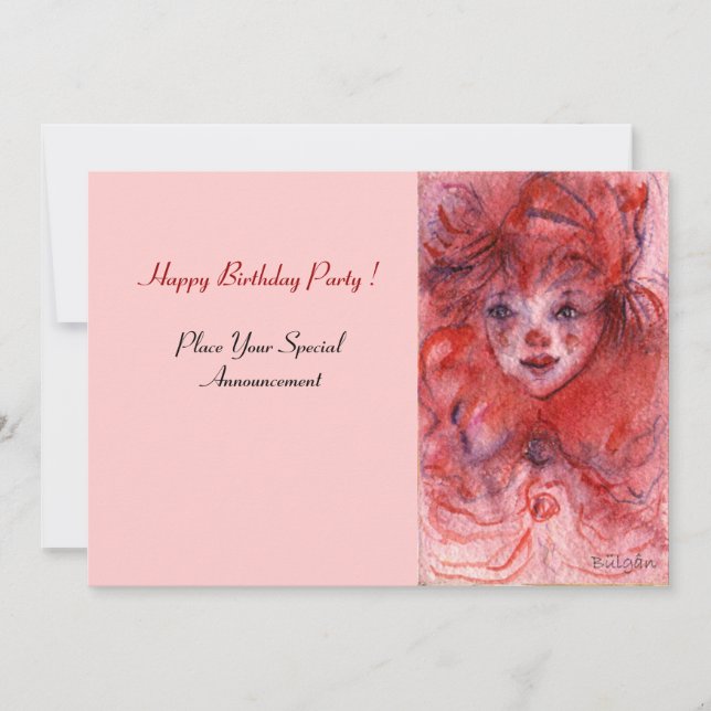 PETIT ROUGE CLOWN rose Anniversaire Invitation de  (Devant)