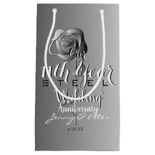 Petit Sac Cadeau 11e anniversaire Mariage avec Rose acier