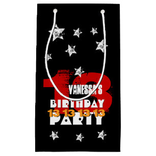 Petit Sac Cadeau 13e anniversaire Black Red White Stars K02Z