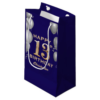 Petit Sac Cadeau 13e anniversaire de la fête Marine Bleu Gold Silve
