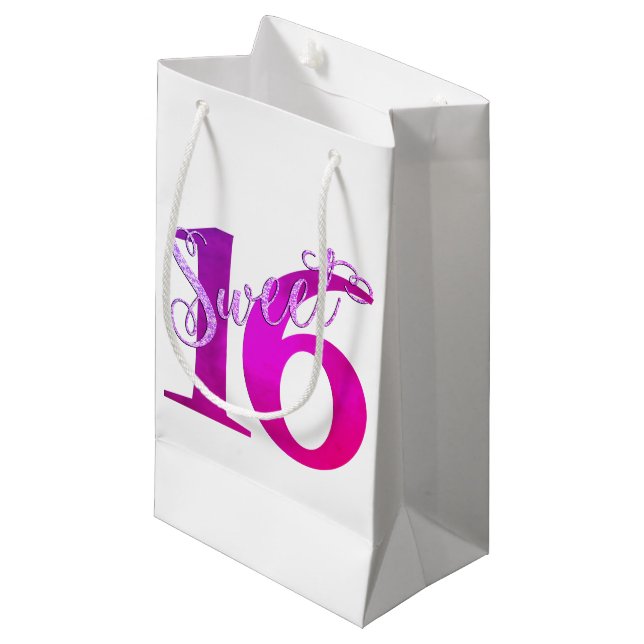 Petit Sac Cadeau 16 ans | Aquarelle violette Grunge et Parties scin (Devant Angle)