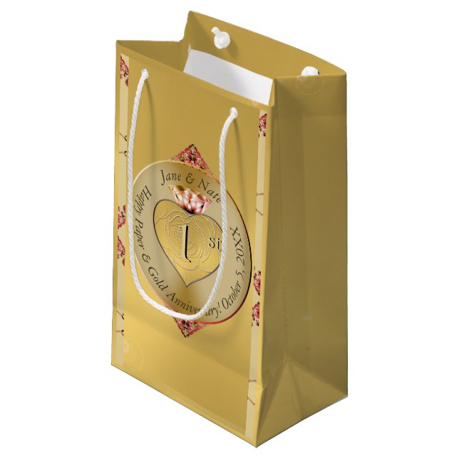 Petit Sac Cadeau 1er ou 50e anniversaire de Mariage Golden (Devant Angle)