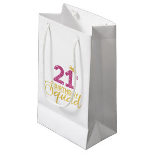 Petit Sac Cadeau 21e Anniversaire Squad Party Crown Pink Gold