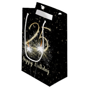 Petit Sac Cadeau 25e anniversaire Sparkler sur noir