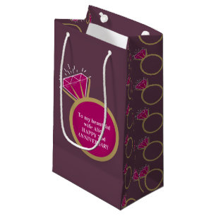 Petit Sac Cadeau 2e mariage Anniversaire grenat rouge foncé