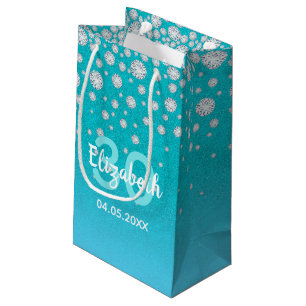 Petit Sac Cadeau 30e anniversaire turquoise bleu vert parties scint