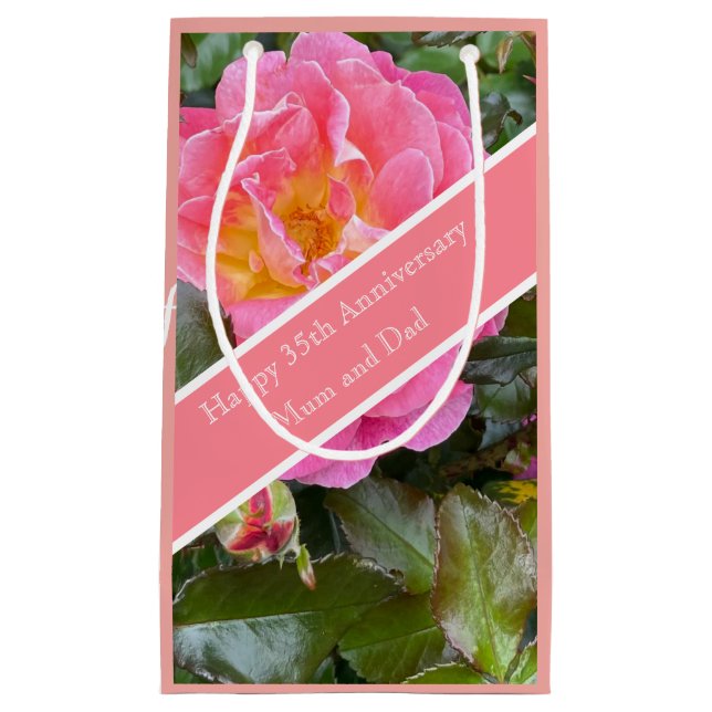 Petit Sac Cadeau 35e anniversaire Mariage Rose corallien (Devant)