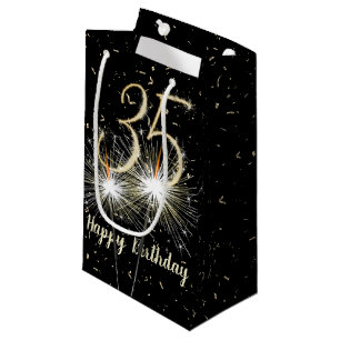 Petit Sac Cadeau 35e anniversaire Sparkler sur noir