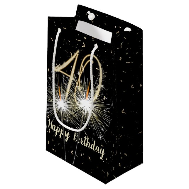 Petit Sac Cadeau 40e anniversaire Sparkler en noir (Devant Angle)