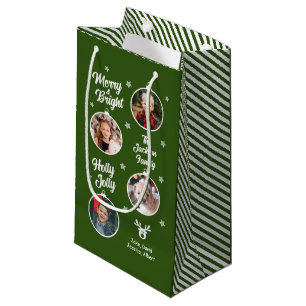 Petit Sac Cadeau 4 Photos Blanc Ornements de Noël Vert