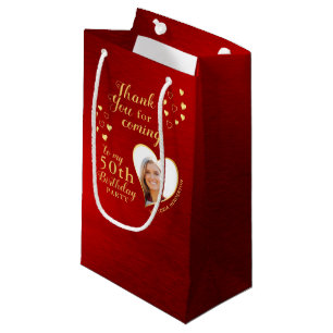 Petit Sac Cadeau 50e anniversaire Merci rouge et or Favor