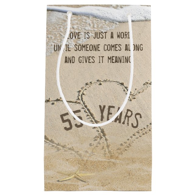 Petit Sac Cadeau 55e Anniversaire Plage Coeurs et Starfish (Devant)