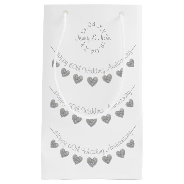 Petit Sac Cadeau 60e anniversaire du Mariage coeur diamant (Devant)