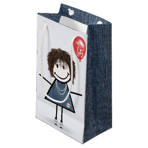 Petit Sac Cadeau 65e Anniversaire Stick Figure Girl avec ballon