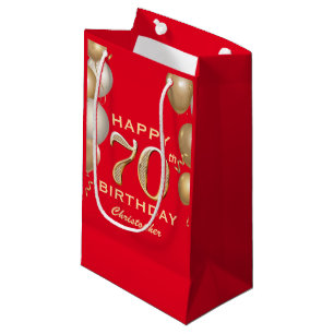 Petit Sac Cadeau 70e Anniversaire de Ballons Rouge et Or