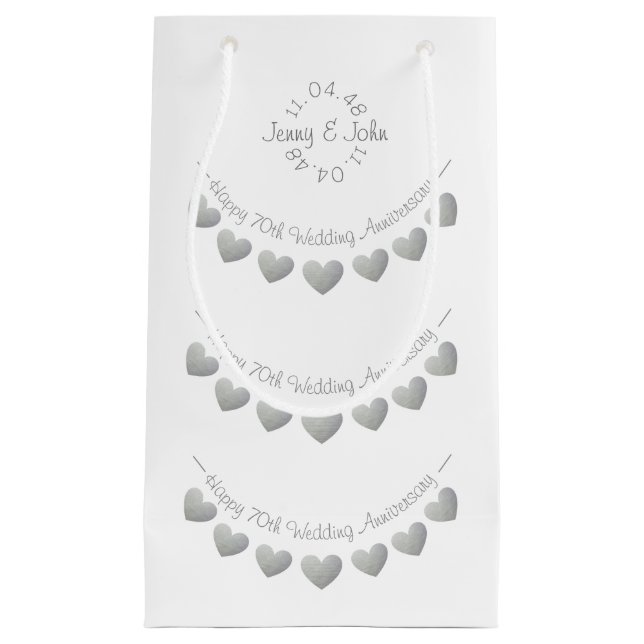 Petit Sac Cadeau 70e Mariage Platinum Anniversaire blanc (Devant)
