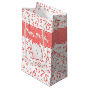 Petit Sac Cadeau 75e Anniversaire Motif de nombres aléatoires Corai