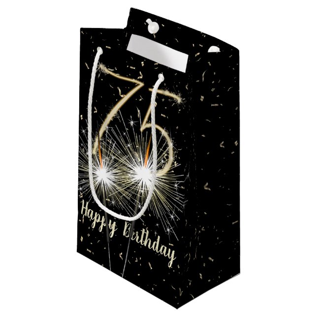 Petit Sac Cadeau 75e anniversaire Sparkler sur noir (Devant Angle)