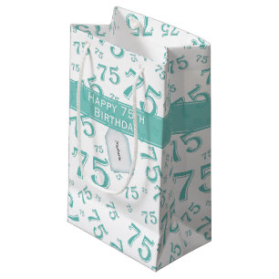 Petit Sac Cadeau 75e Joyeux anniversaire Turquoise/Motif numérique 