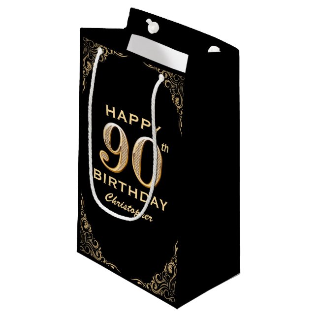 Petit Sac Cadeau 90e anniversaire de la Parties scintillant Black a (Devant Angle)