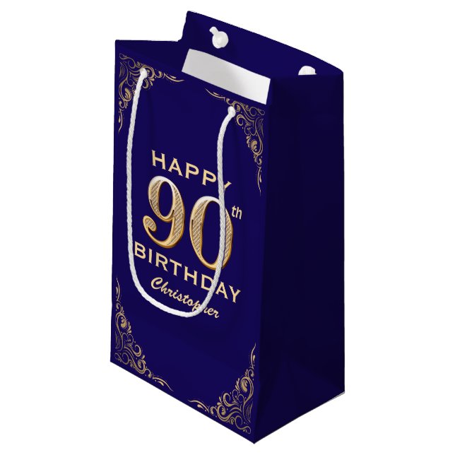 Petit Sac Cadeau 90e anniversaire de la Parties scintillant marine  (Devant Angle)
