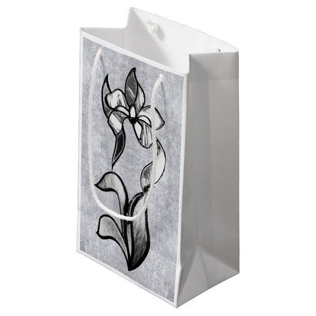 Petit Sac Cadeau Abstraites fleurs blanches blanches brillantes sur (Devant Angle)