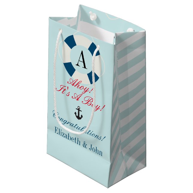 Petit Sac Cadeau Acheter avec Monogramme, Nautique nouveau bébé gar (Devant Angle)