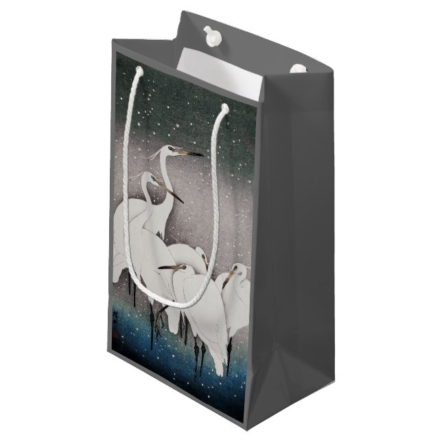 Petit Sac Cadeau Aigrettes japonaises Grues Koson Neige d'hiver (Devant Angle)