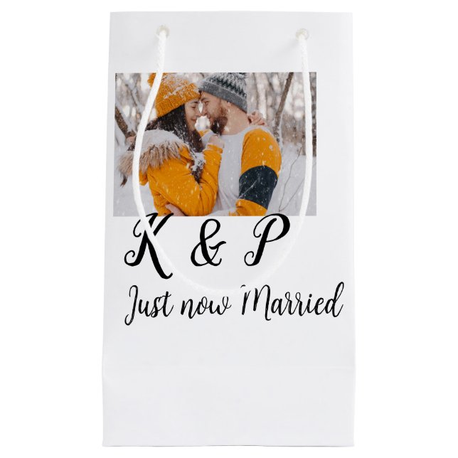 Petit Sac Cadeau ajouter coule photo tout juste marié ajouter nom l (Devant)