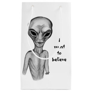 Petit Sac Cadeau Alien gris, je veux croire