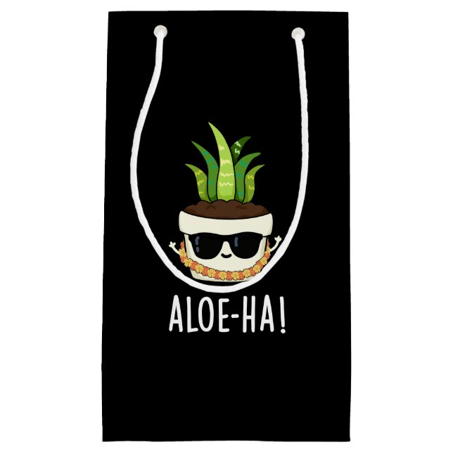 Petit Sac Cadeau Aloe-ha Funny Hawaïen Plante Pun Dark BG (Devant)