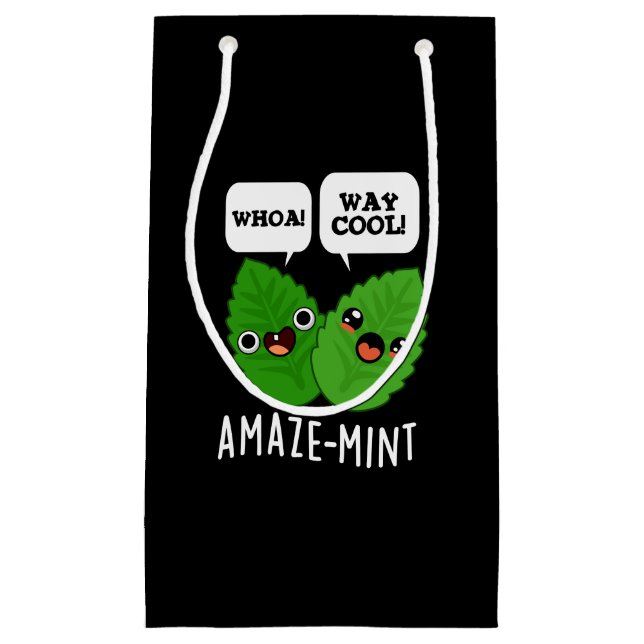 Petit Sac Cadeau Ambiance menthe Funny Mint Feuilles Pun Dark BG (Devant)