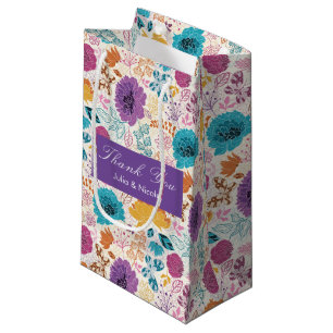 Petit Sac Cadeau Amour en Fleurs Mariage Romantique Rose Violet