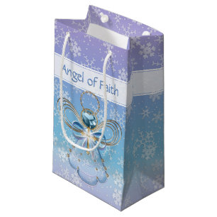 Petit Sac Cadeau Ange de Noël des flocons de neige bleus de Foi