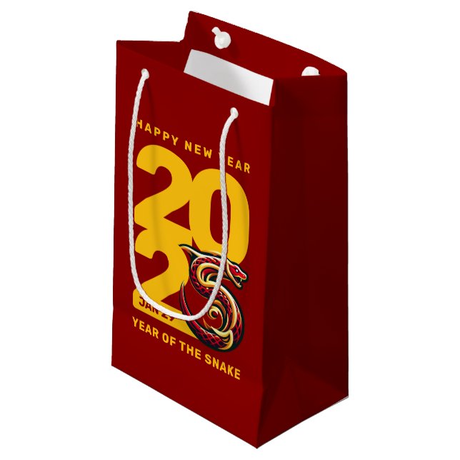 Petit Sac Cadeau Année rouge or du serpent 2025 (Devant Angle)
