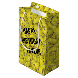 Petit Sac Cadeau anniversaire de la collection de softball jaune