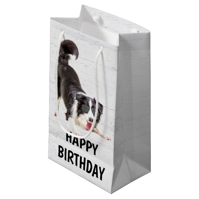 Petit Sac Cadeau Anniversaire Frontière Collie avec lunettes de sol (Devant Angle)