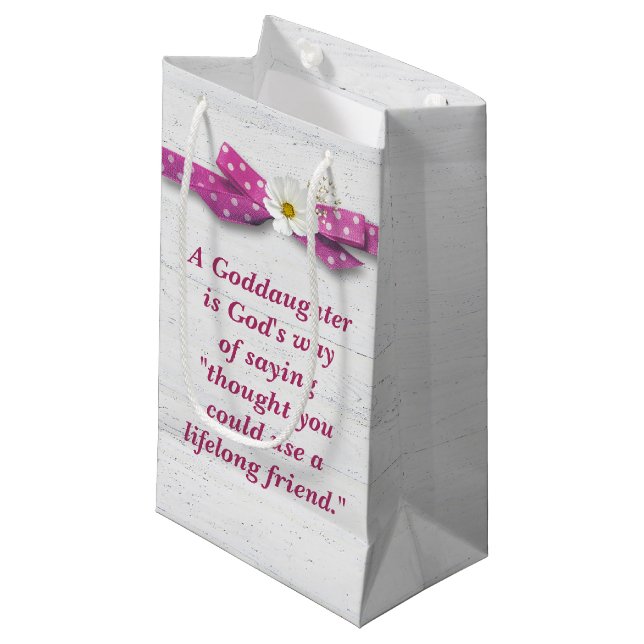 Petit Sac Cadeau Anniversaire Godgirl avec Ruban Polka Dot (Devant Angle)