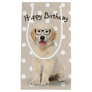 Petit Sac Cadeau Anniversaire Golden Retriever Chiot avec lunettes 