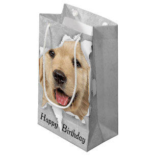 Petit Sac Cadeau Anniversaire Golden Retriever dans trou de papier