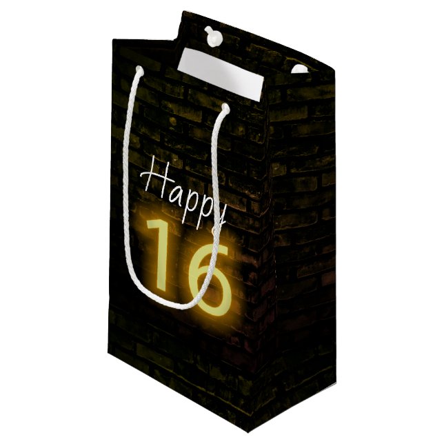 Petit Sac Cadeau Anniversaire Neon 16 Connexion en brique (Devant Angle)