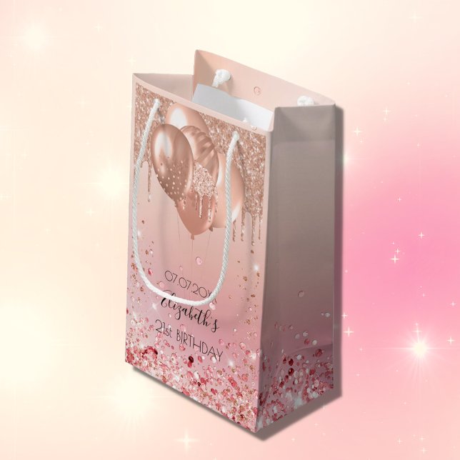 Petit Sac Cadeau Anniversaire rose rose ballons d'or scintille (Créateur téléchargé)