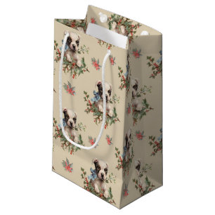 Petit Sac Cadeau Antique Illustration Sweet Dog Motif de Noël