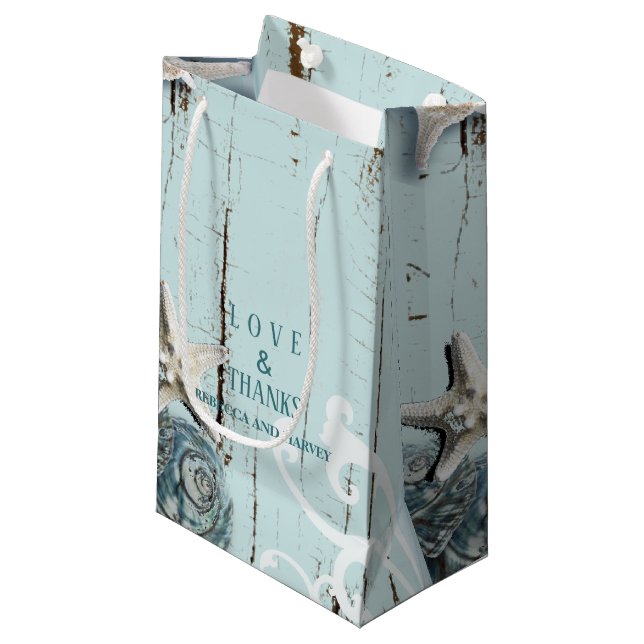 Petit Sac Cadeau aqua nautique bleu coquillage plage mariage (Devant Angle)