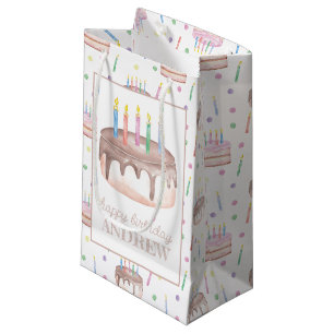 Petit Sac Cadeau Aquarelle Chocolat gâteau d'anniversaire Personnal