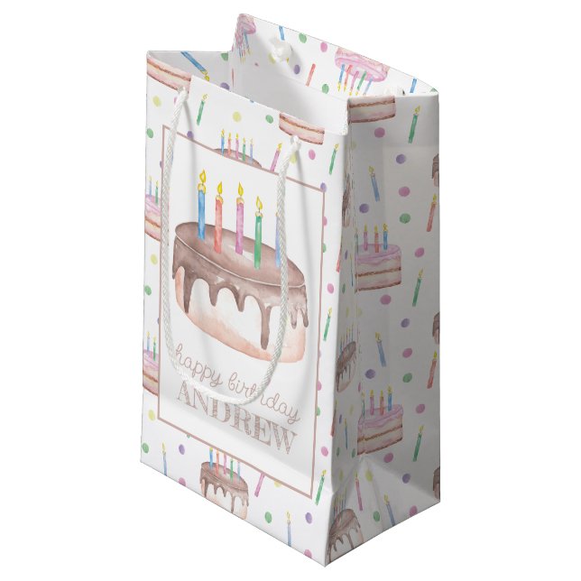 Petit Sac Cadeau Aquarelle Chocolat gâteau d'anniversaire Personnal (Devant Angle)