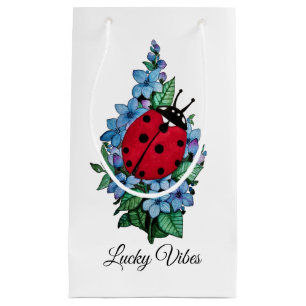 Petit Sac Cadeau Aquarelle Cute Ladybird Avec Fleurs Bleues Sauvage