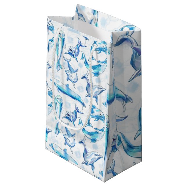 Petit Sac Cadeau aquarelle dauphin poisson sans soudure motif, daup (Devant Angle)
