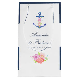 Petit Sac Cadeau Aquarelle Floral Mariage nautique Merci