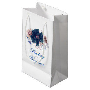 Petit Sac Cadeau Aquarelle florale bleu marine et mauve élégant